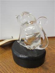 RARE VTG 1983 VICTOR TRABUCCO - FRANCE CRYSTAL CAT ON WOOD BASE FIGURINE